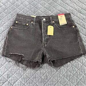 Levi’s 501 Shorts Women's 31 Distressed Jean High Rise Cut Off Black B22